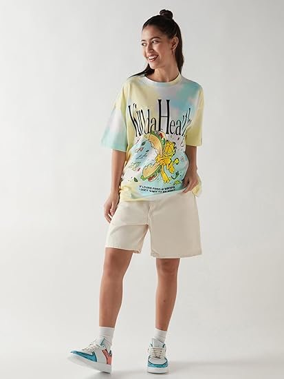 Garfield Merchandise Women's Graphic Printed Oversized Fit Half Sleeve Round Neck Cotton Jersey T-Shirt - Image 3