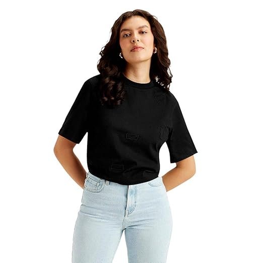 Women Cotton Classic Fit Brand Logo Crew Neck T-Shirt