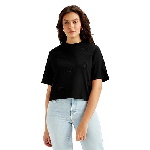 Women Cotton Classic Fit Brand Logo Crew Neck T-Shirt - Image 2