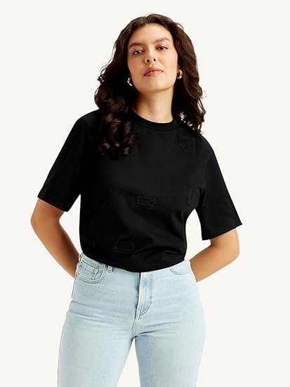 Women Cotton Classic Fit Brand Logo Crew Neck T-Shirt - Image 4
