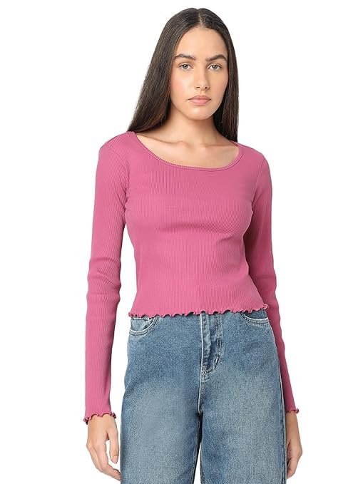 Women Cotton Solid Slim Fit Full Sleeves Top | Lettuce Hemline