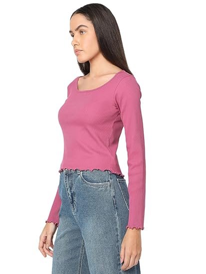 Women Cotton Solid Slim Fit Full Sleeves Top | Lettuce Hemline - Image 4