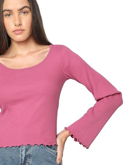 Women Cotton Solid Slim Fit Full Sleeves Top | Lettuce Hemline - Image 3