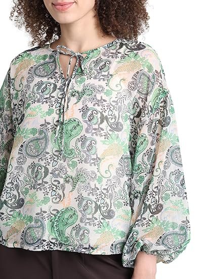 Ethnic Motifs Printed Tie-Up Neck Puff Sleeves Chiffon Top - Image 2