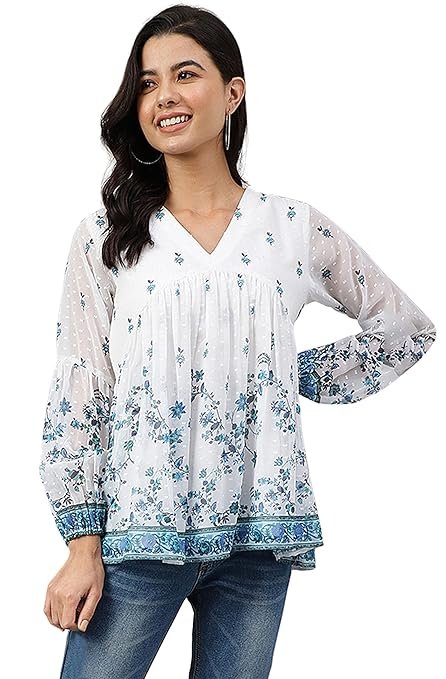 Women's Polyester Regular Fit Georgette Digital Print Flared Top