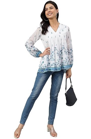 Women's Polyester Regular Fit Georgette Digital Print Flared Top - Image 5