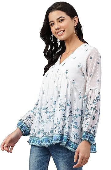 Women's Polyester Regular Fit Georgette Digital Print Flared Top - Image 2