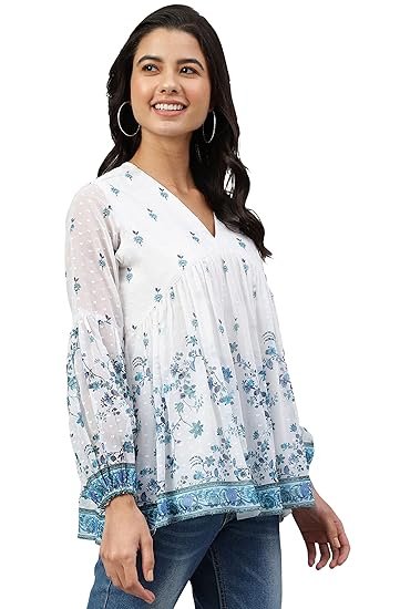 Women's Polyester Regular Fit Georgette Digital Print Flared Top - Image 3