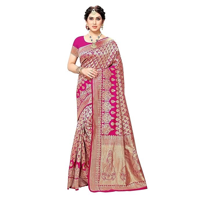 Women's Trendy Banarasi Kanjivaram Navy Color Art Silk Saree with Blouse Material