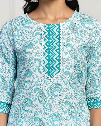 Women Cotton Blend Printed Kurta with Pant - Image 2
