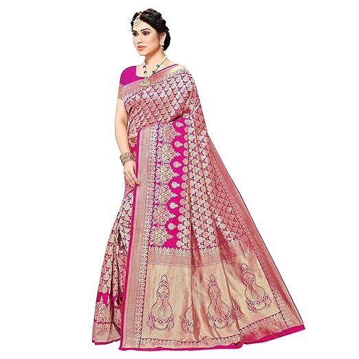Women's Trendy Banarasi Kanjivaram Navy Color Art Silk Saree with Blouse Material - Image 5