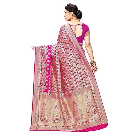 Women's Trendy Banarasi Kanjivaram Navy Color Art Silk Saree with Blouse Material - Image 2