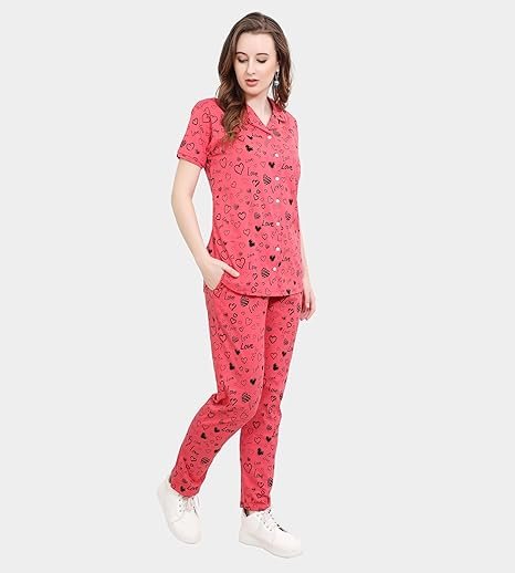 Cotton Printed Night Suit Set of Shirt & Pyjama for Women | Collar Neck, Short Sleeve & Relaxed Fit Pyjama Set | Stylish Night Wear Dress for Women | - Image 5