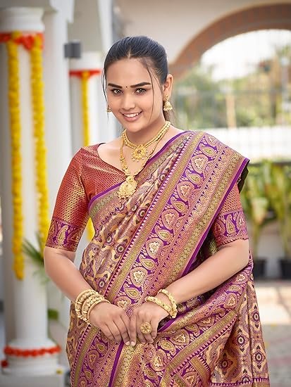 Women's Trendy Banarasi Woven Saree with Heavy Jacquard Work, Elegant Design, Silk Saree with Maching Lace Border Unstitched Blouse Piece for Weddings & Festive Occasions - Image 3