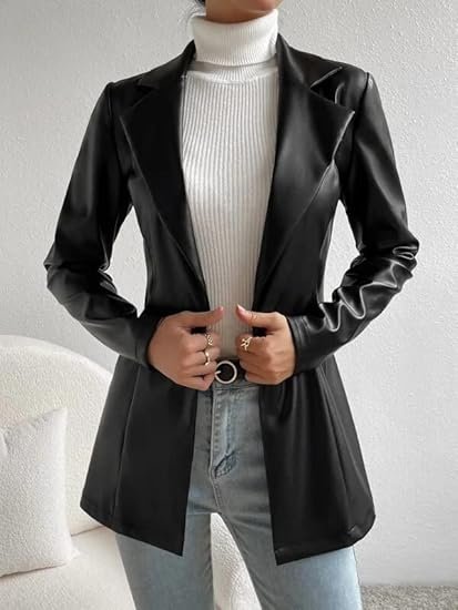 Synthetic Leather Black Blazer for Women Single Breasted Regular Fit Casual Jacket for Women & Girls - Image 5