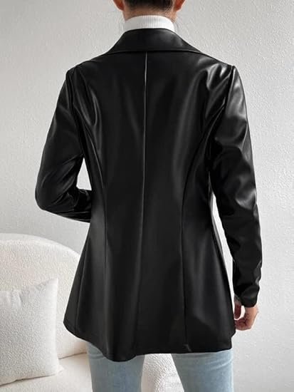 Synthetic Leather Black Blazer for Women Single Breasted Regular Fit Casual Jacket for Women & Girls - Image 3