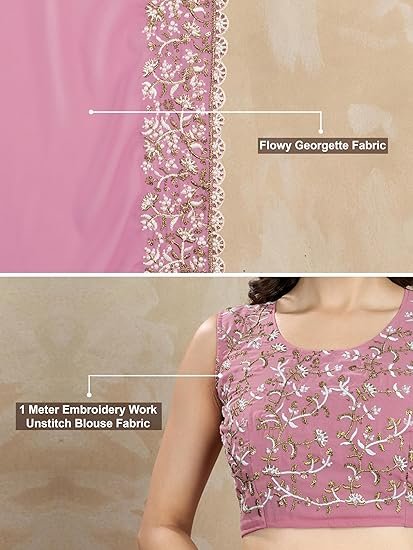 Women's Georgette Embroidery Sequin Work Saree with Unstitch Blouse Piece - Image 3
