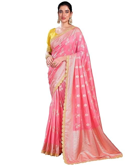 Women's Kanjivaram Silk Saree Pure Silk Banarasi Saree With Unstitched Blouse Piece