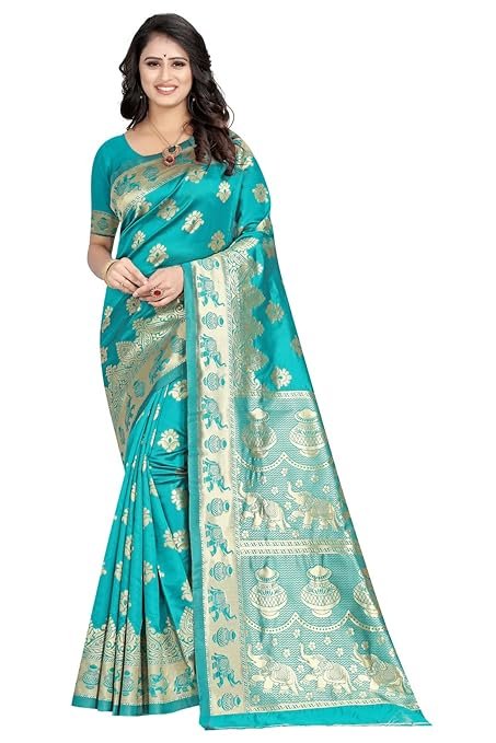 Women's Pure Soft Kanjivaram Silk Saree Banarasi Design Style With Blouse Piece for Wedding