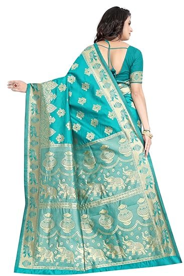 Women's Pure Soft Kanjivaram Silk Saree Banarasi Design Style With Blouse Piece for Wedding - Image 4