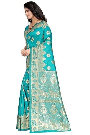 Women's Pure Soft Kanjivaram Silk Saree Banarasi Design Style With Blouse Piece for Wedding - Image 3