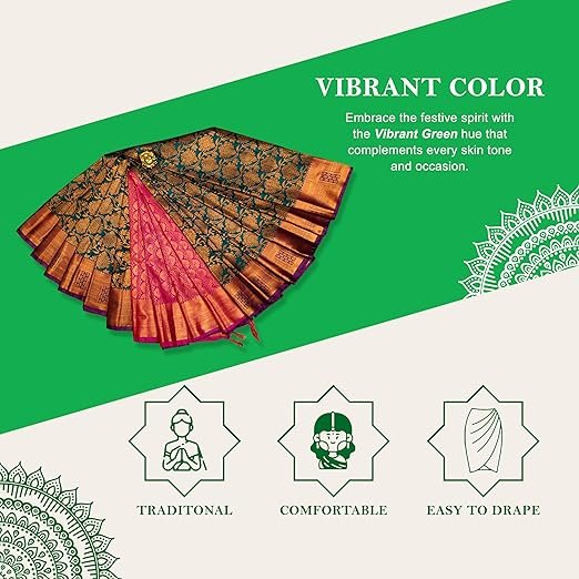 Soft Silk Saree for Women | Latest Wedding Sarees | Kanchipuram Soft Silk Saree with Blouse | South Indian Silk Saree | Bridal Sarees Collection - Image 3