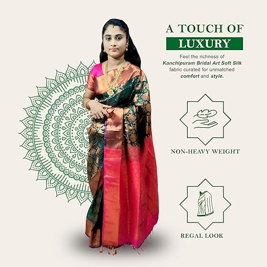 Soft Silk Saree for Women | Latest Wedding Sarees | Kanchipuram Soft Silk Saree with Blouse | South Indian Silk Saree | Bridal Sarees Collection - Image 5