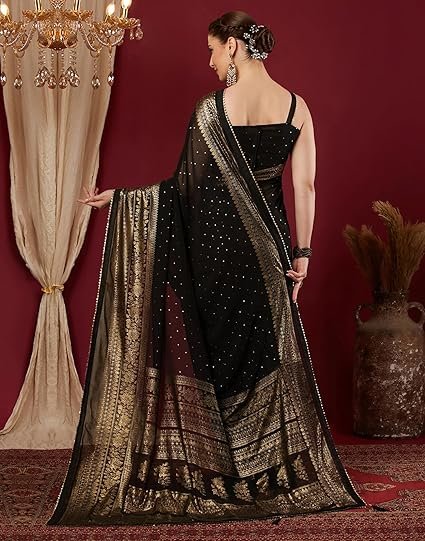 Women's Georgette Foil Printed Saree with Unstitched Blouse Piece - Image 4