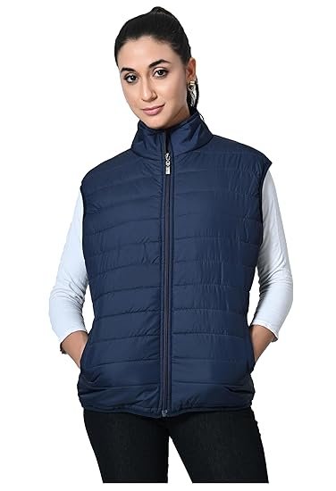 Women Solid Bomber Warm Zip Sleeveless Jacket for Winter (Pack of 1)