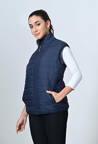 Women Solid Bomber Warm Zip Sleeveless Jacket for Winter (Pack of 1) - Image 2