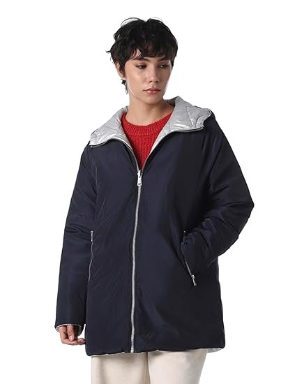 Women Hooded Solid Reversible Puffer Jacket - Image 2