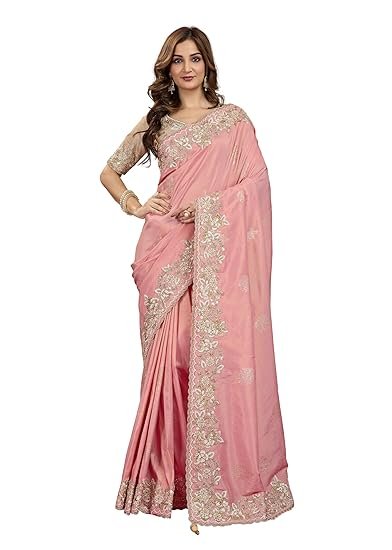Women's Jacquard Silk Embroidery Sequin Work Saree with Unstitch Blouse Piece
