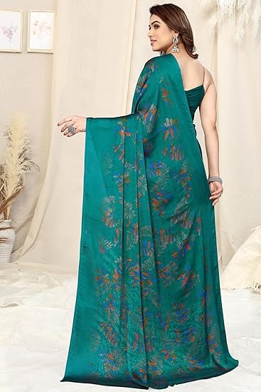 Women's Stylish Chiffon Block Print Saree with Blouse Piece - Image 3