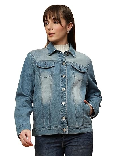 Casual Wear Double Collar Full Sleeve Medium Blue Womens Jackets