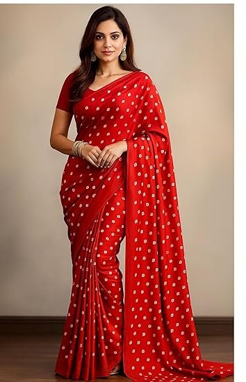 Women's Beautiful Silk Fabric All-Over White Dot Printed Saree with Blouse Piece for Wedding Party & FestiveWomen's Beautiful Silk Fabric All-Over White Dot Printed Saree with Blouse Piece for Wedding Party & Festive - Image 4