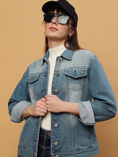 Casual Wear Double Collar Full Sleeve Medium Blue Womens Jackets - Image 4