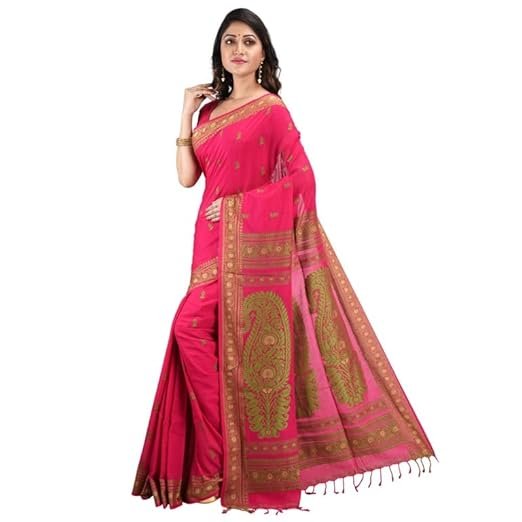 Woven Pure Mercerise Cotton Handloom Baluchari Saree with Blouse Piece