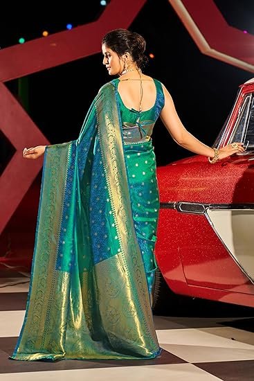 Womens Kanjivaram Banarasi Silk Saree Patola saree with Unstitched blouse piece - Image 2