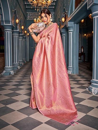 Womens Kanjivaram Silk Saree with Zari Woven Saree With Blouse Piece - Image 3