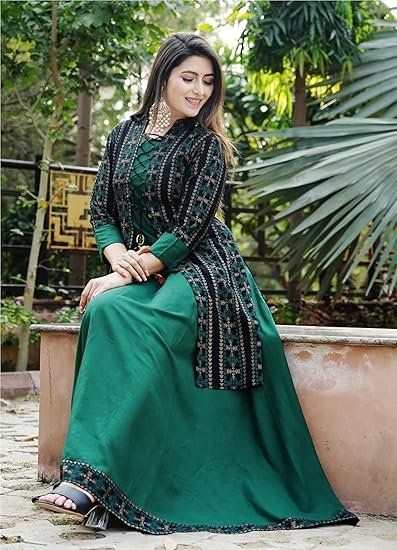 Women Printed Cotton Rayon Blend Anarkali Kurta - Image 2