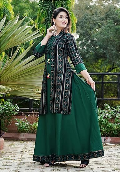 Women Printed Cotton Rayon Blend Anarkali Kurta
