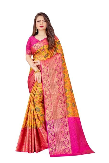 Women's kanjivaram banarasi silk saree for festival Wedding silk with rich pallu Design sarees for women with Unstitched blouse piece