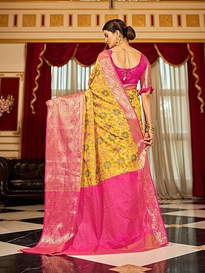 Women's kanjivaram banarasi silk saree for festival Wedding silk with rich pallu Design sarees for women with Unstitched blouse piece - Image 4