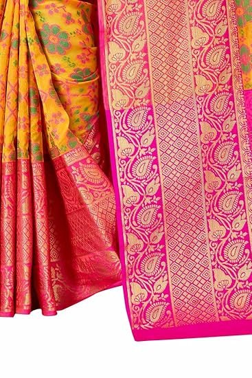Women's kanjivaram banarasi silk saree for festival Wedding silk with rich pallu Design sarees for women with Unstitched blouse piece - Image 2