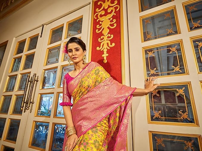 Women's kanjivaram banarasi silk saree for festival Wedding silk with rich pallu Design sarees for women with Unstitched blouse piece - Image 3