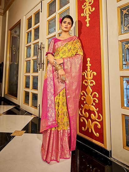 Women's kanjivaram banarasi silk saree for festival Wedding silk with rich pallu Design sarees for women with Unstitched blouse piece - Image 5