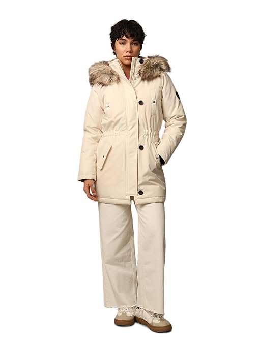 Women Hooded Solid Casual Parka Jacket