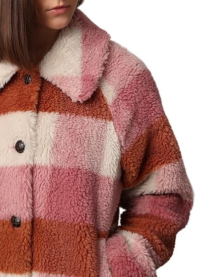 Women Spread Collar Checked Casual Puffer Jacket - Image 2