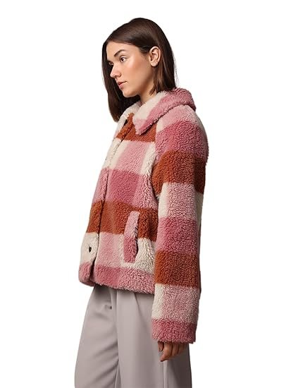 Women Spread Collar Checked Casual Puffer Jacket - Image 4