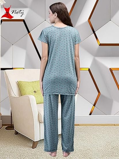 Floral Printed Poly Cotton Women Night Suit - Image 3